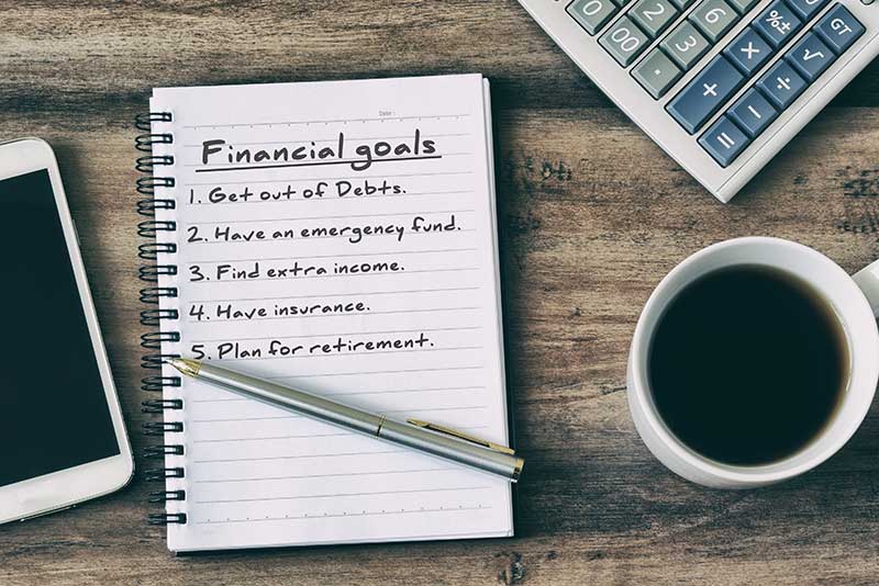 list of financial goals, including one to pay down debt