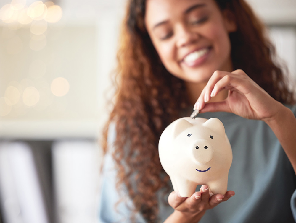 savings share accounts, girl with piggy bank